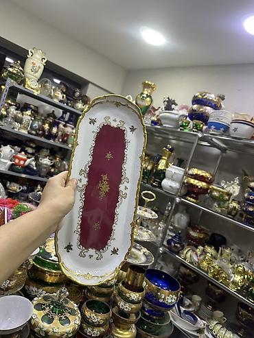 lipid cay: Uzun formalı dekorativ porselen sini - Material: yüksək keyfiyyətli — 2