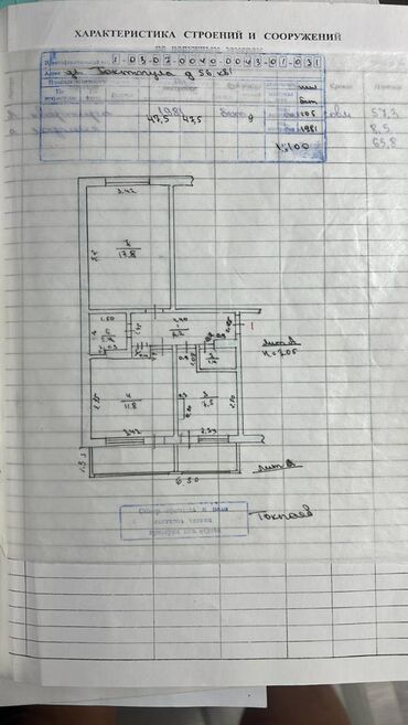 продажа квартир в городе токмок: 2 комнаты, 48 м², 105 серия, 1 этаж, Косметический ремонт