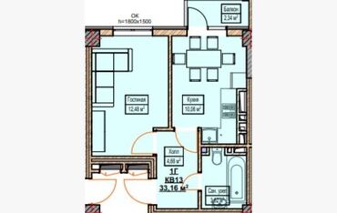 Продажа квартир: 1 комната, 33 м², Элитка, 6 этаж, ПСО (под самоотделку)