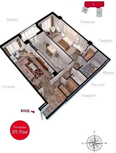 60: 2 комнаты, 90 м², Таш-Рабат ТРЦ Элитка, 12 этаж, ПСО (под самоотделку) — 6