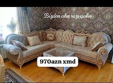 parça bez: Klassik üslubda L formalı yumşaq künc dəsti - Dizayn: Qızılı oyma — 1