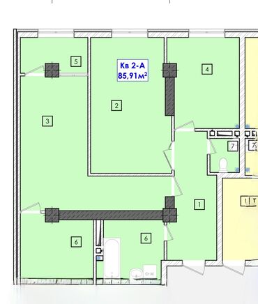квартира керек бишкектен жер там: 2 комнаты, 86 м², Элитка, 8 этаж, ПСО (под самоотделку)