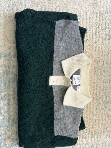 Koftalar, sviterlər: Uşaq geyim dəsti – Zara - Zolaqlı trikotaj sviter: tünd yaşıl və boz — 2