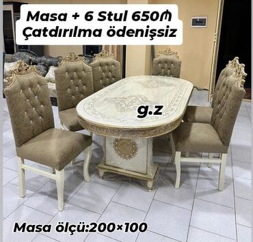 Dolablar: *Masa Dəsti 💥 Endirimli qiymət✔️650Azn* 📌Masa + 6 stul *Hazır Əldə*