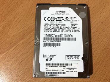 Sərt disklər (HDD): Daxili Sərt disk (HDD) Hitachi, < 120 GB, 5400 RPM, 2.5", İşlənmiş