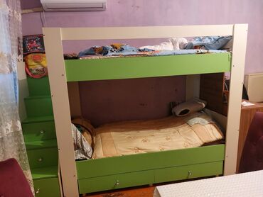 Детские двухъярусные кровати: Б/у, Для девочки и мальчика, Без матраса, С выдвижными ящиками, Турция