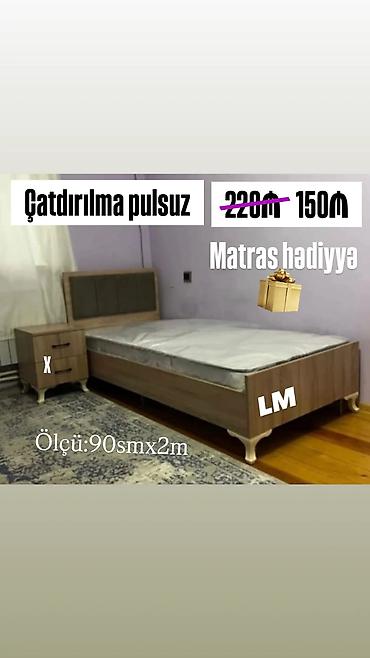 Tək nəfərlik taxta çarpayı dəsti - Ölçü: 90 sm x 200 sm - Rahat