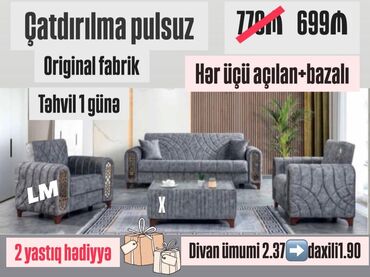 tek divan: Yeni, Divan, 2 kreslo, Bazalı, Açılan
