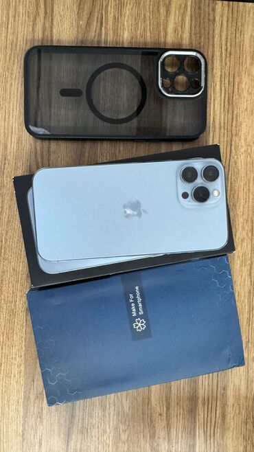 Apple iPhone: IPhone 13 Pro Max, Б/у, 1 ТБ, Blue Titanium, Защитное стекло, Чехол, Коробка, 85 %