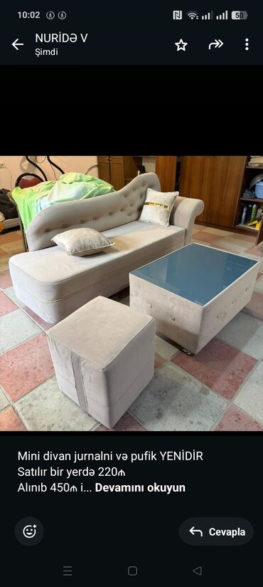 Divanlar: Mini divan jurnalni və pufik YENİDİR Satılır bir yerdə 220₼ Alınıb
