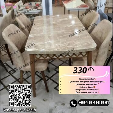 metbex ucun asma tavanlar: Для кухни, Новый, Раскладной, Прямоугольный стол, 4 стула