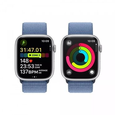 обычный телефон: Apple Watch Series 9 GPS😎 41 мм🔥серебристый, спортивный браслет синего