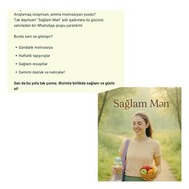 şəxsi qulluq: 📌Sağlam şəkildə arıqlamaq istəyən xanımlarımız,bu elan sizin üçündür