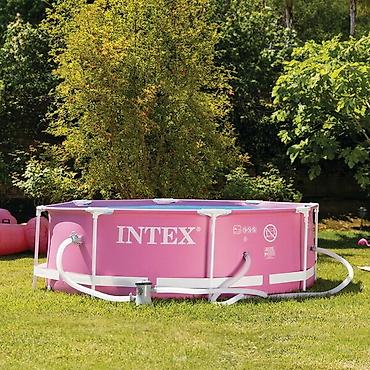 интекс: 244/76см. Каркасный бассейн Pink Metal Frame, Intex 28290. Размер — 8