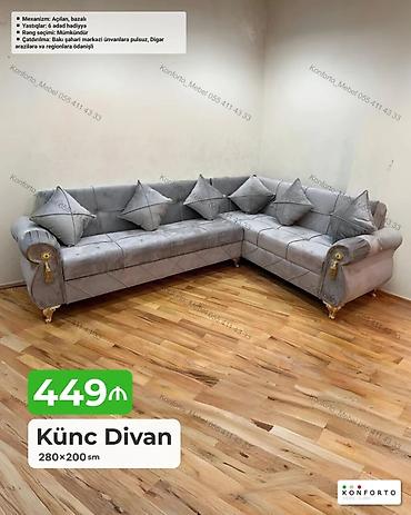 Divanlar: Künc divan – 280×200 sm - Mexanizm: açılan, bazalı (yataq funksiyalı — 1