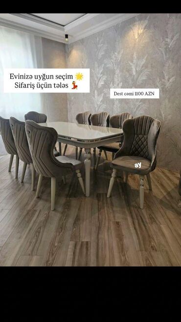 Sifarişlə masa və oturacaq dəstləri: Dördbucaq masa, Qonaq otağı üçün, Digər adam sayı, Zəmanətsiz — 9