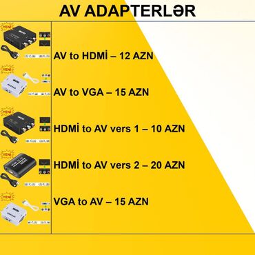 Masaüstü kompüterlər və iş stansiyaları: AV/RCA/Tülpan Adapterlər ⭐AV to VGA – 15 AZN ⭐AV to HDMİ – 12 AZN
