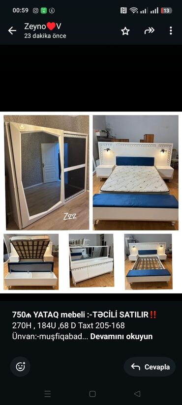 Bitkilər: *750₼ YATAQ mebeli :-TƏCİLİ SATILIR*‼️ 270H 184U68 D Taxt 205-168
