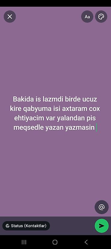 paketci teleb olunur: Xidmət: Bakıda kirayə qab yuma işi axtarıram - Məkan: Bakı - İş növü — 1
