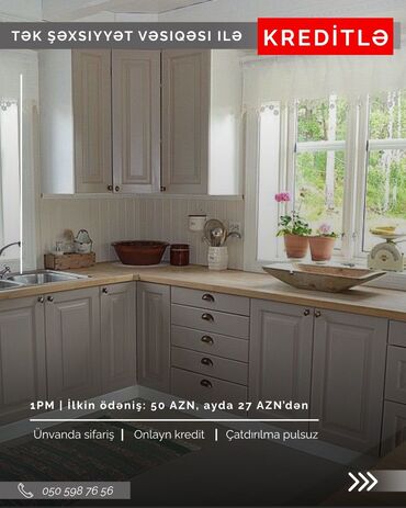 Sifarişlə mətbəx mebeli: Sifarişlə mətbəx dəsti, Özü çəkən petlələr, Sadə laminat, Kredit var, Pulsuz çatdırılma — 16