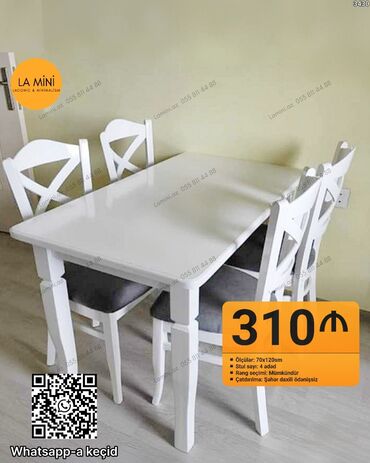 трансформер стол: Mətbəx üçün, Açılmayan, Dördbucaq masa, 4 stul