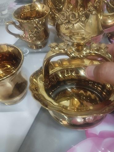 cay: Çay dəsti, rəng - Qızılı, Keramika — 7
