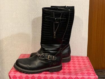 мужские кожаные сапоги: Сапоги, 35, цвет - Черный