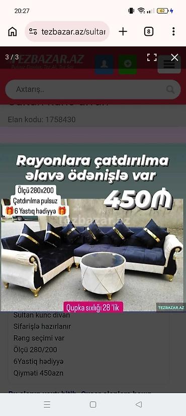 Sultan künc divan dəsti - Ölçü: 280 x 200 sm (2.80 m x 2.00 m) - lalafo.az -da Sultan künc divan dəsti - Ölçü: 280 x 200 sm (2.80 m x 2.00 m) -