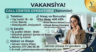 Əməkdaş axtarışı (vakansiyalar): Çağrı mərkəzi operatoru tələb olunur, Yalnız qadınlar üçün, 18-29 yaş, Aylıq ödəniş — 1