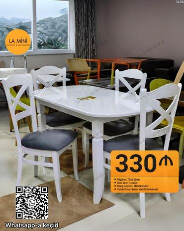 Mebel: Mətbəx üçün, Açılmayan, Dördbucaq masa, 4 stul