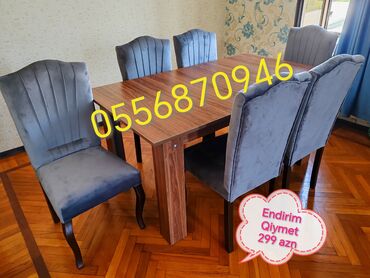 Masa və oturacaq dəstləri: Qonaq otağı üçün, Yeni, Açılmayan, Dördbucaq masa, 6 stul — 8