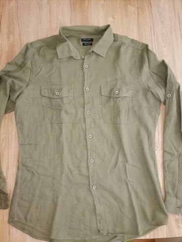 muška lanena košulja: Košulja L (EU 40), bоја - Maslinasto zelena