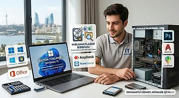 Noutbuk və kompüter təmiri: Peşəkar kompüter xidmətləri Təklif olunan işlər: - Windows — 1