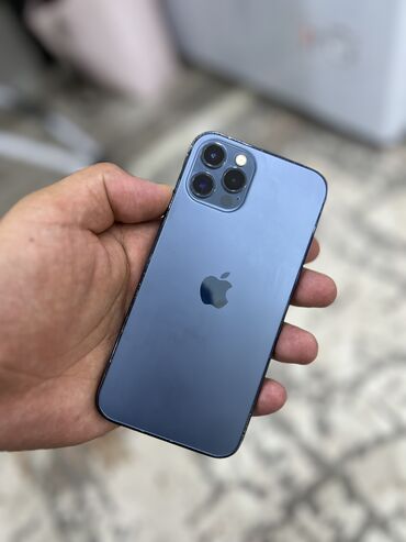 12 про айфон: IPhone 12 Pro, Колдонулган, 256 ГБ, Pacific Blue, Коргоочу айнек, Каптама, Кабель, 80 %