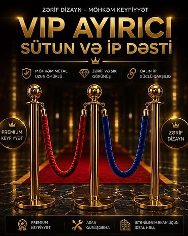 Оборудование для магазинов: VIP Ayırıcı – Sütun və İp Dəsti - Zərif və şık görünüş: Qızılı metal — 1