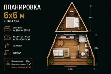 фрейм: Афрейм (A-frame), 3 бөлмө, 50 м², Улан мкр, Куруучу — 4