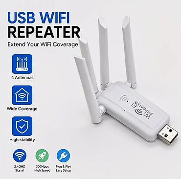 daj telefone: USB Wi‑Fi repeater/pojačivač signala – 2.4 GHz, do 300 Mbps, 4 antene — 4