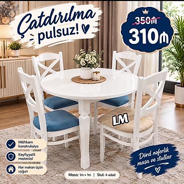 Dörd nəfərlik yemək dəsti – masa və 4 stul - Dairəvi ağ masa, ölçü: 1 lalafo.az -da Dörd nəfərlik yemək dəsti – masa və 4 stul - Dairəvi ağ masa, ölçü: 1