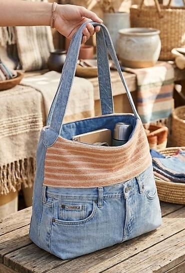 primark kofer: Tote torba od teksasa sa detaljem od tkanine - Unikatna torba ručne — 1