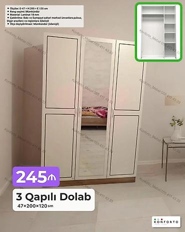 Ev və bağ: 3 qapılı geyim dolabı Ölçülər: 47 × 200 × 120 sm Material: 18 mm — 1