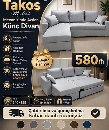Takos modeli – mexanizmli açılan künc divan - Açılıb-bağlanan