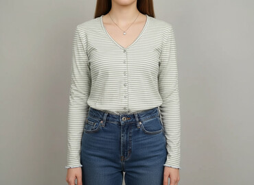 bluzka w paski zielone: Women's blouse, size S