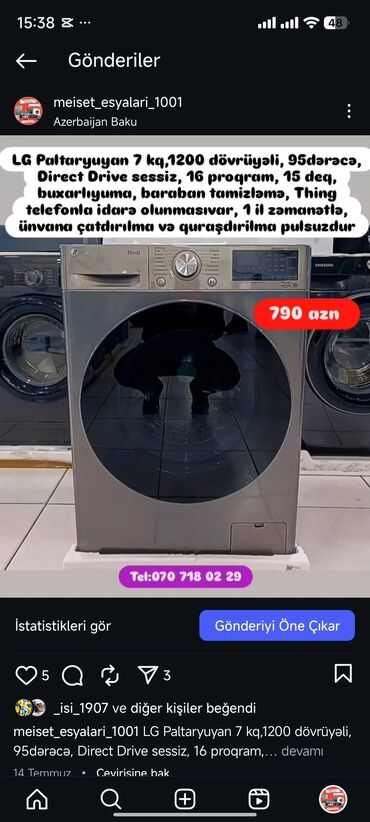 Paltaryuyan maşınlar: Paltaryuyan Anbardan satiş.Qimətlər aşagida qeyd olunub.Ünvana — 29