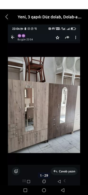 Dolablar: Yeni, Açılan, 3 qapılı Düz dolab, Qarderob, paltar dolabı — 9
