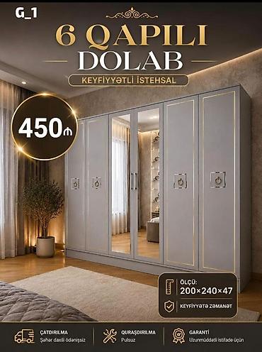 6 qapılı dolab – keyfiyyətli istehsal - Rəng: zərif boz ton, qızılı