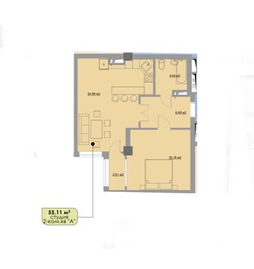 1 комнатной квартира: Сдан, Индивидуалка, 1 комната, 56 м²