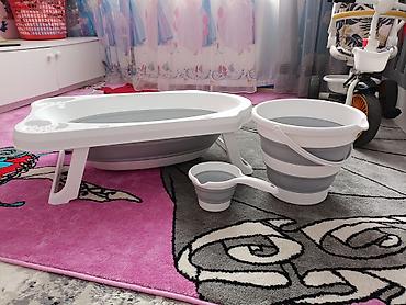 hello kitty oyuncaq: Uşaq üçün qatlanan hamam dəsti təqdim olunur. Dəstə 3 hissə daxildir — 2