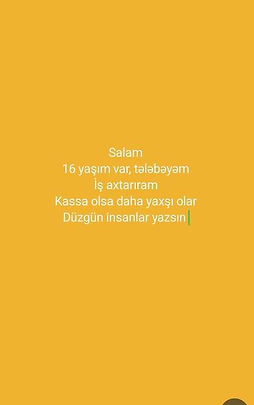Kassir, Qadın, 16 yaş, 1 ildən az təcrübə lalafo.az -da Kassir, Qadın, 16 yaş, 1 ildən az təcrübə