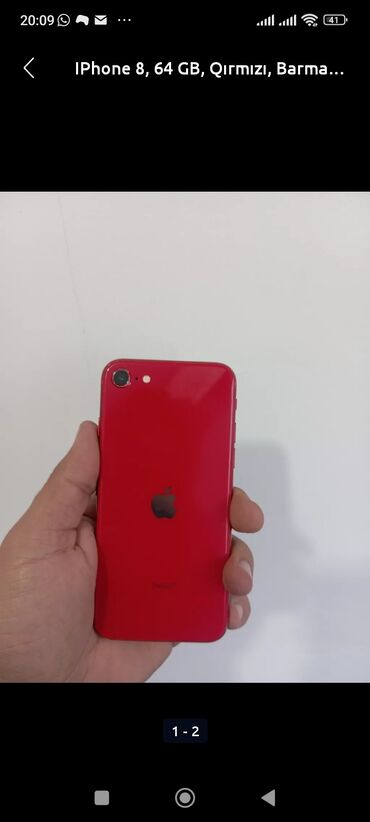 Apple iPhone: IPhone 8, 64 GB, Qırmızı, Zəmanət, Barmaq izi