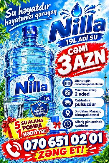 icmeli su catdirilma: Nilla – 19 litrlik adi içməli su - Həcmi: 19 L - Marka: Nilla - Şüar — 1